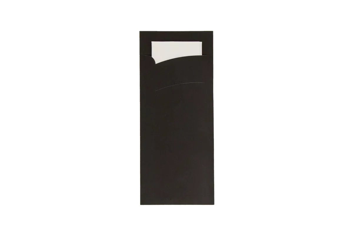 POCHETTES A COUVERT ECO NOIR + SERVIET BLANC