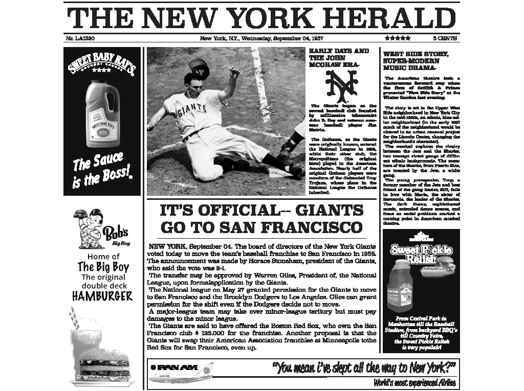 NEWSPAPER NEW YORK 1952 30X30CM LA1530
