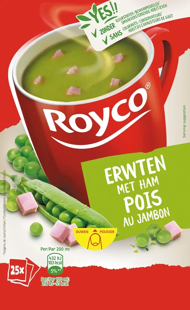 MINUTE SOUPE CRUNCHY ERWTEN MET HAM